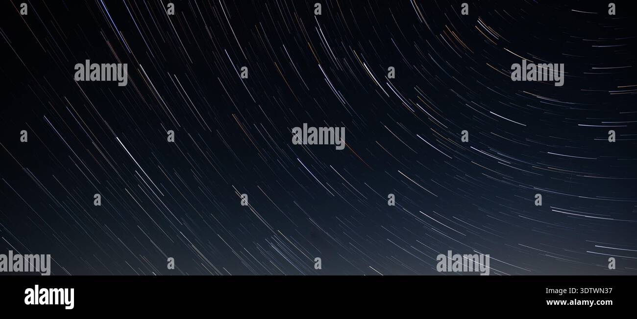 Amazing Star Trails In The Night Sky With A Panoramic View Stock Photo ...
