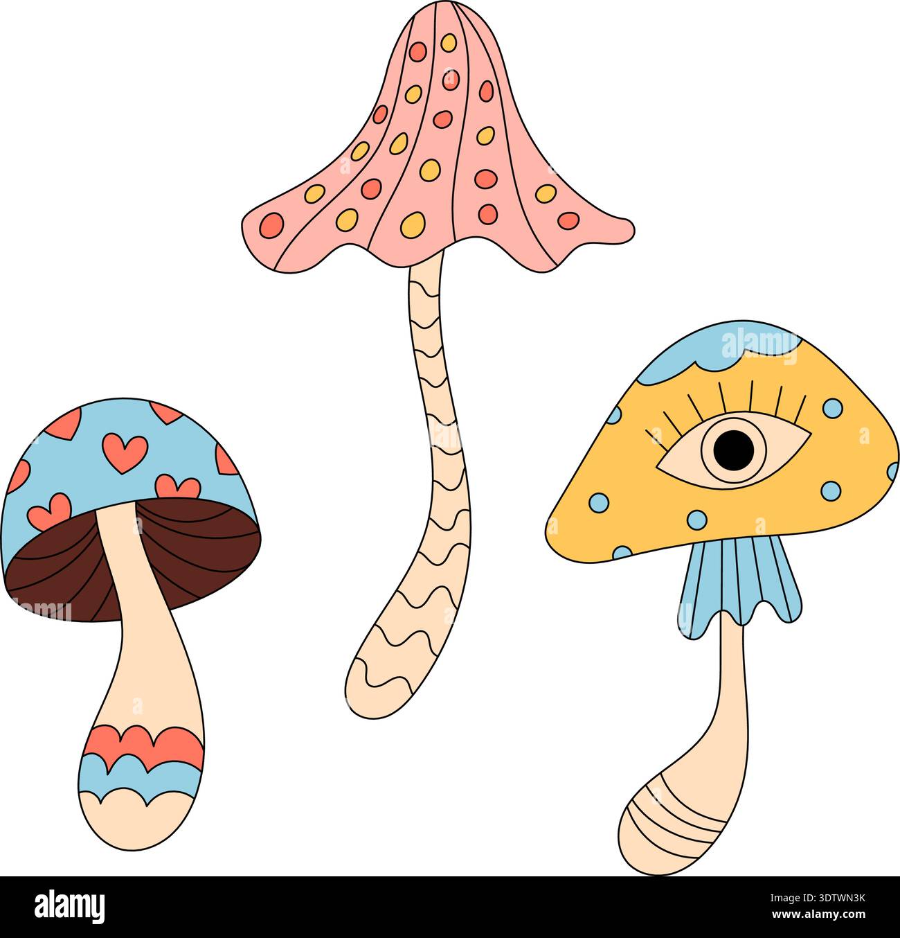 Groovy Psychedelic Cartoon Mushroom Sticker Stock Vector