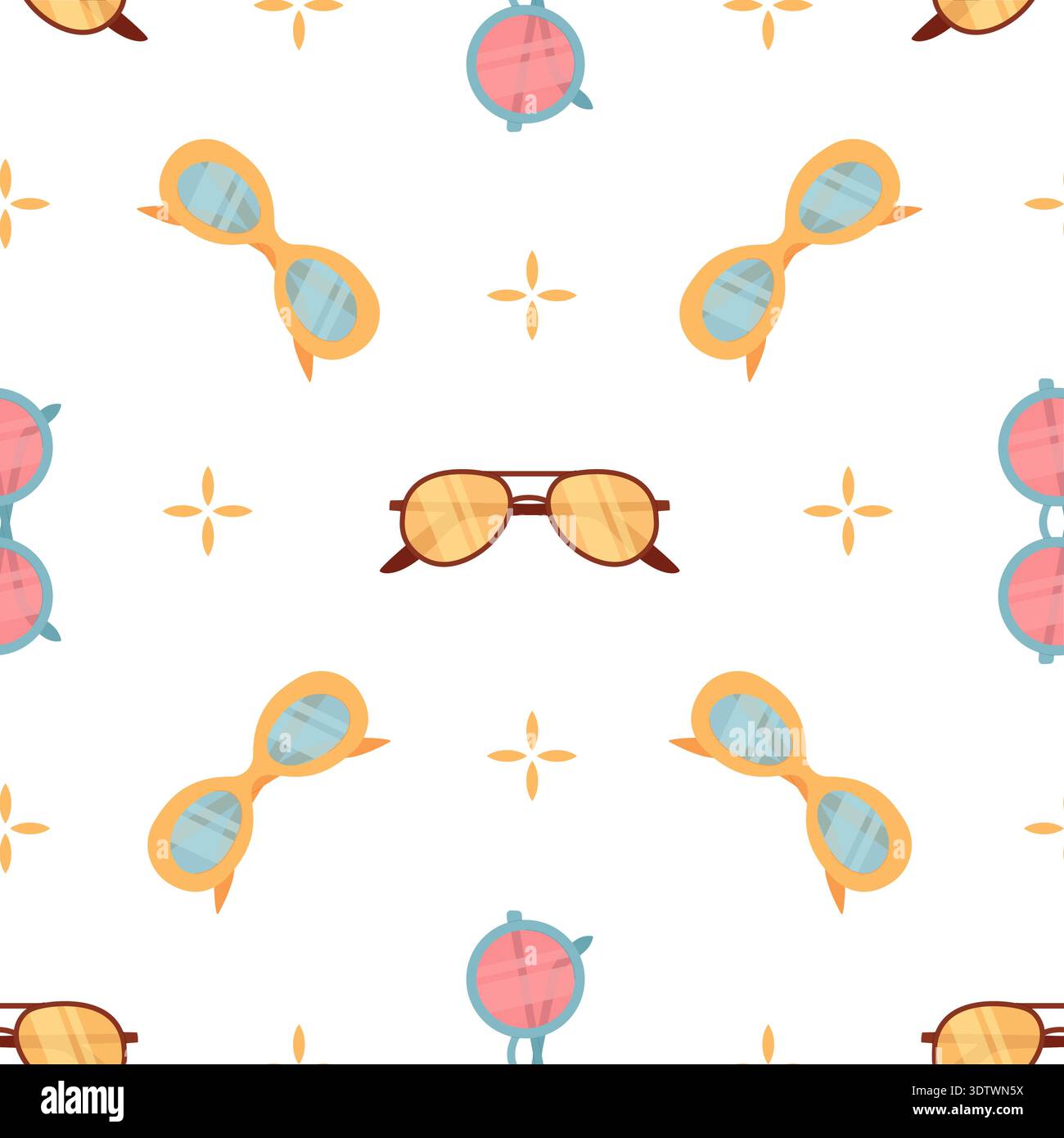 Flat Sunscreen Bottle And Sunglasses Seamless Pattern Stock Vector