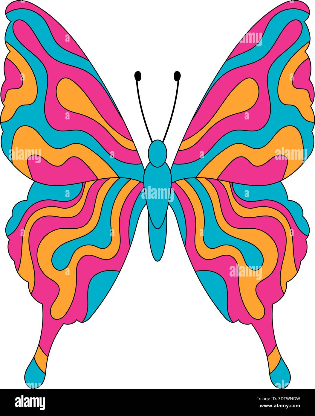 Groovy Psychedelic Retro Butterfly Pattern Stock Vector