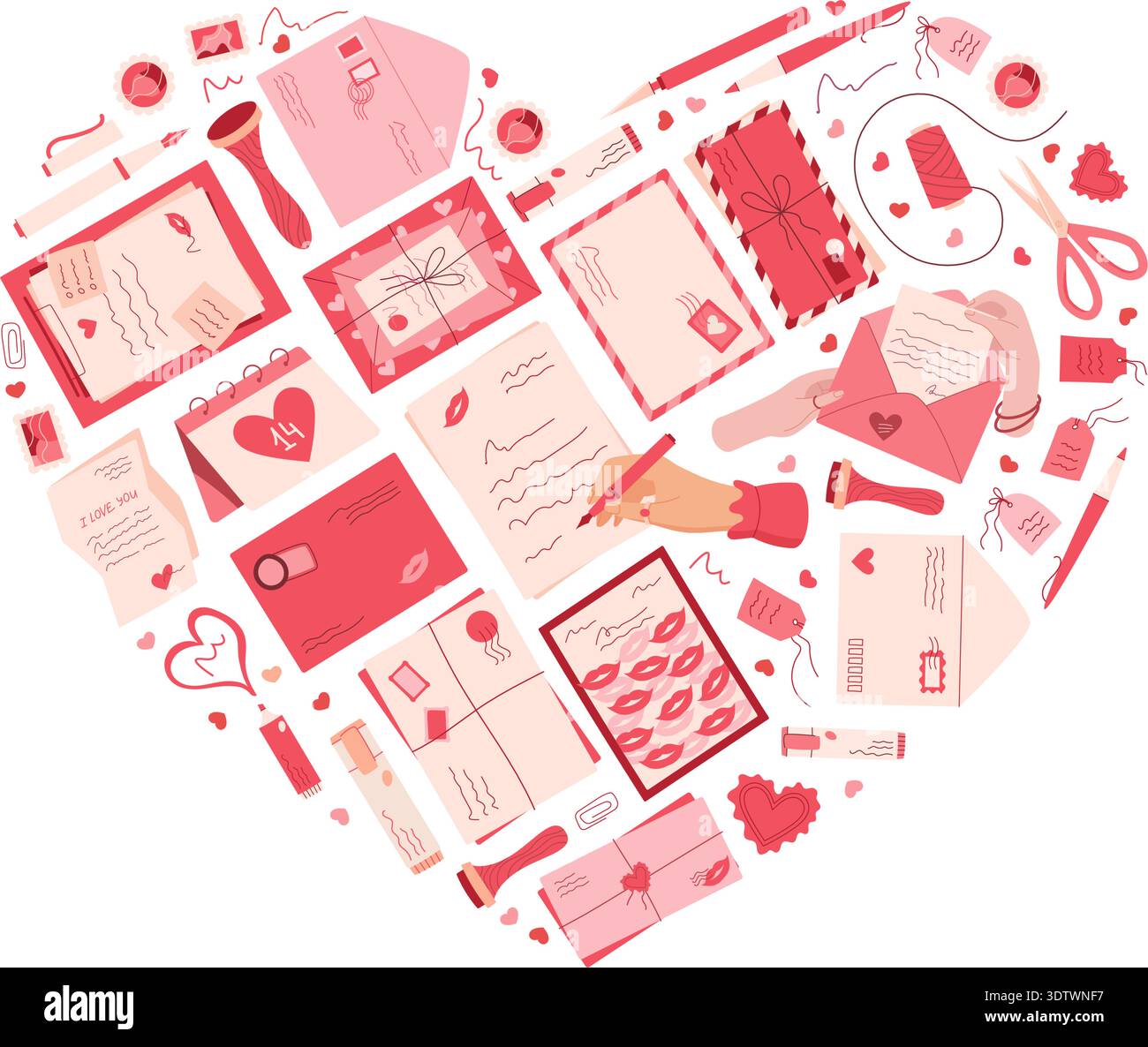 Heart Mail Love Letter Flat Doodle Stock Vector