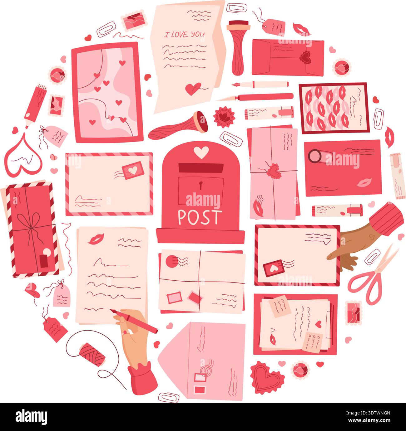 Love Mail Heart Envelope Flat Cartoon Stock Vector