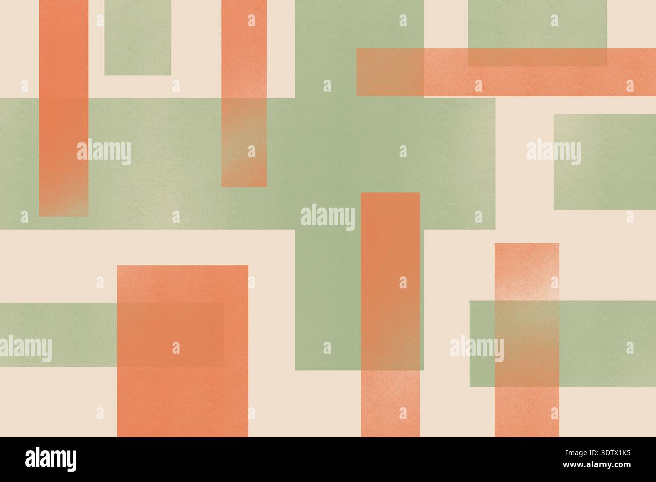 Modern abstract design featuring intersecting geometric shapes in soft colors. The pattern combines rectangles and lines to create a harmonious, balan Stock Photo
