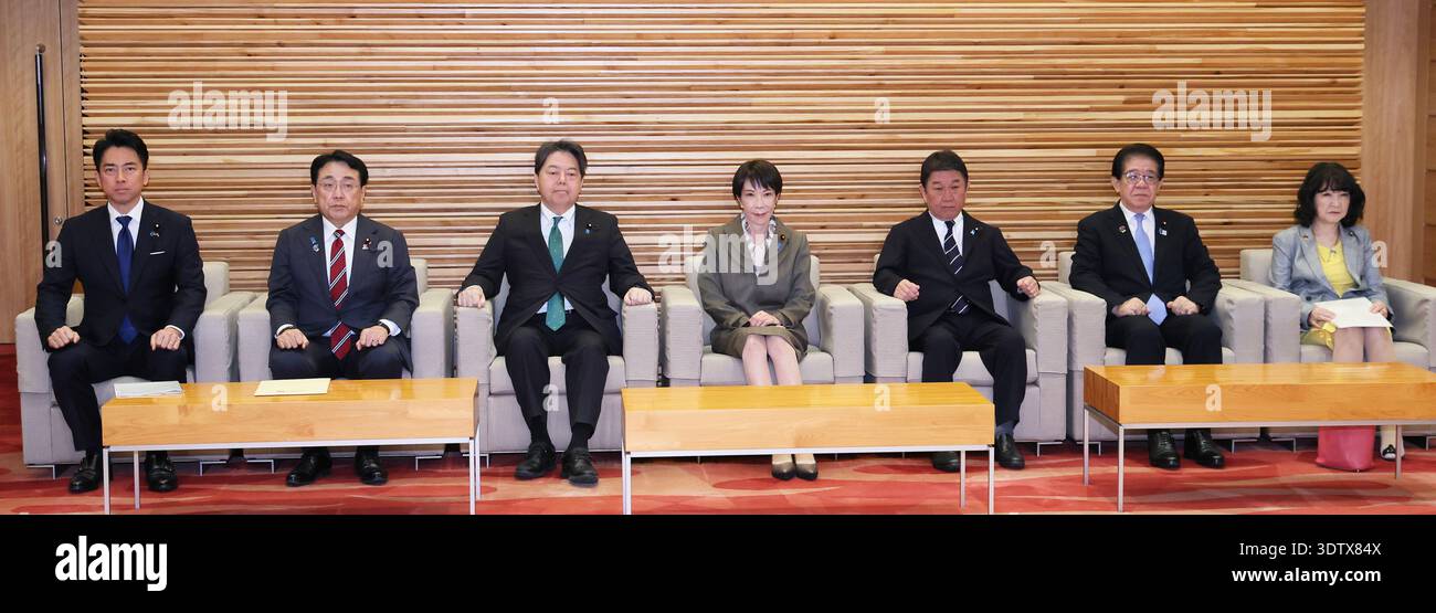 Japanese Prime Minister Sanae Takaichi attends a cabinet meeting at ...
