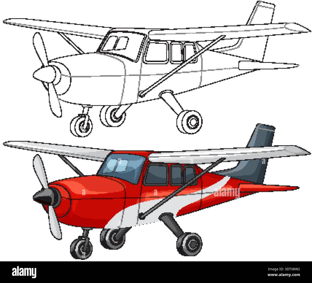 Red single-engine airplane vector illustration with matching black-and ...