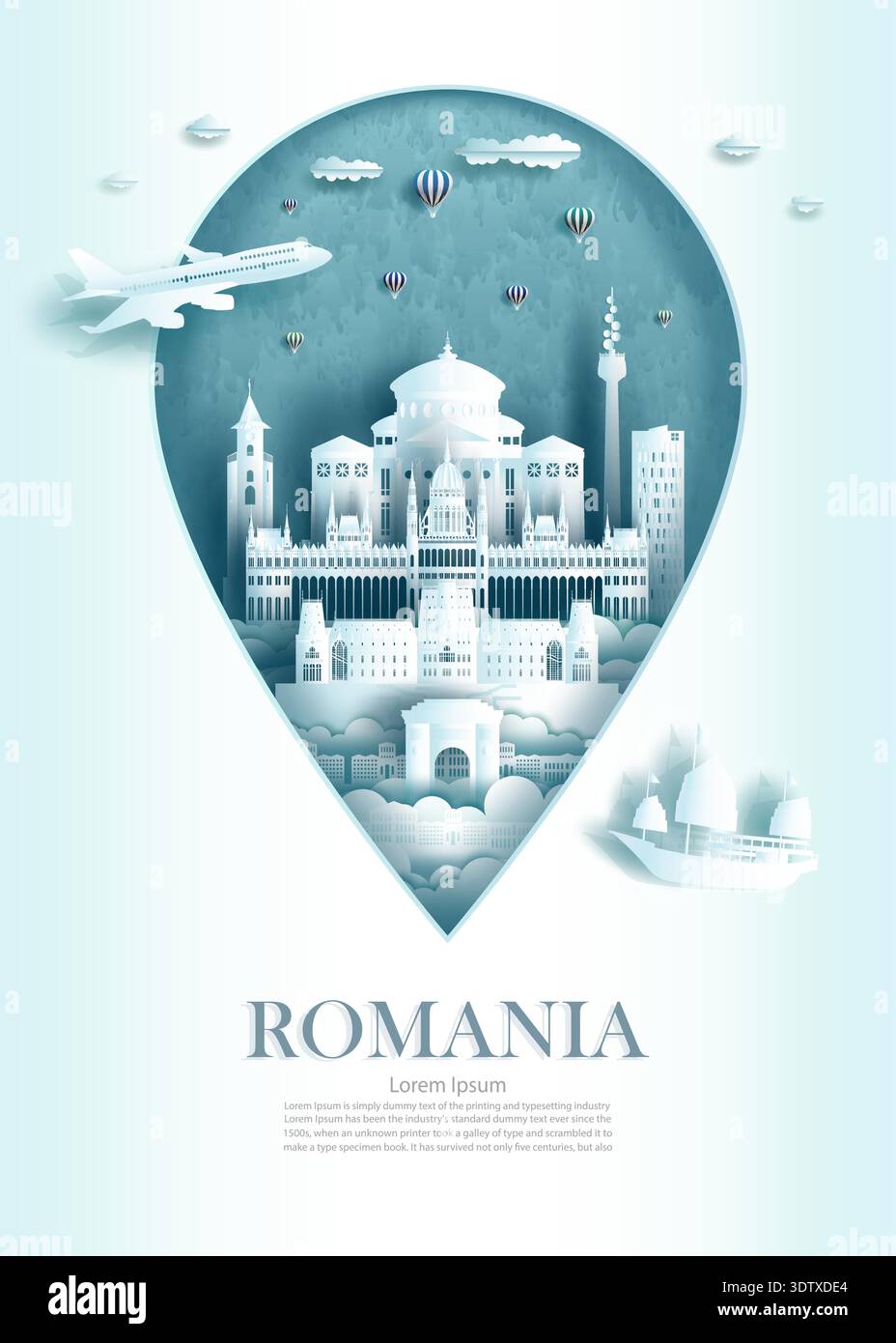 Travel landmark Romania architecture monument pin of Bucharest in ...