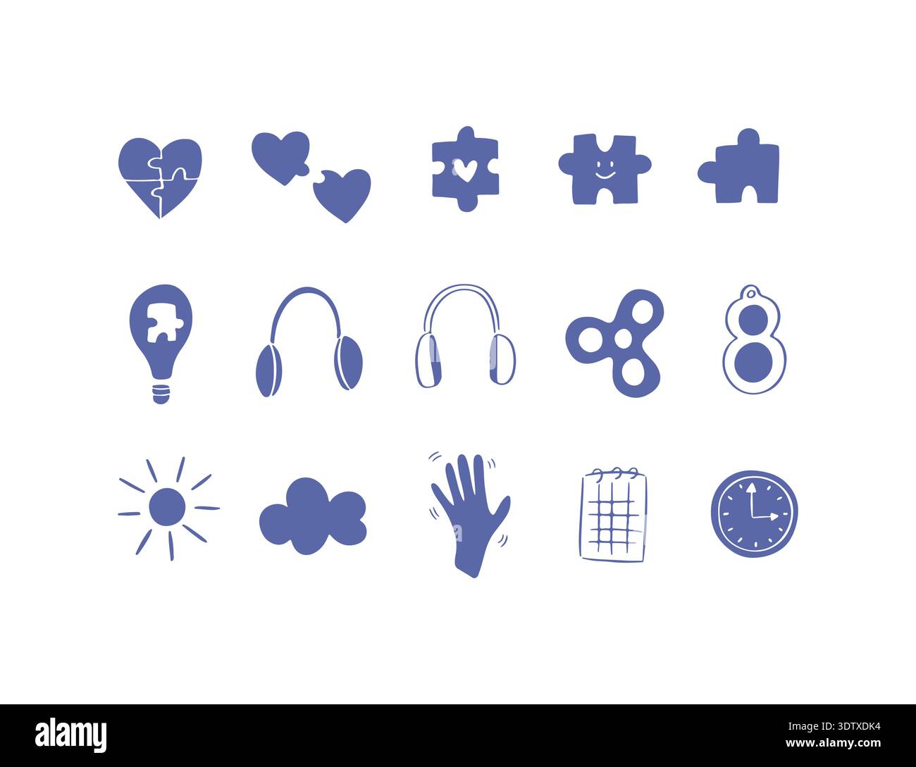 Hand drawn icon vector set neurodiversity support. Stock Vector