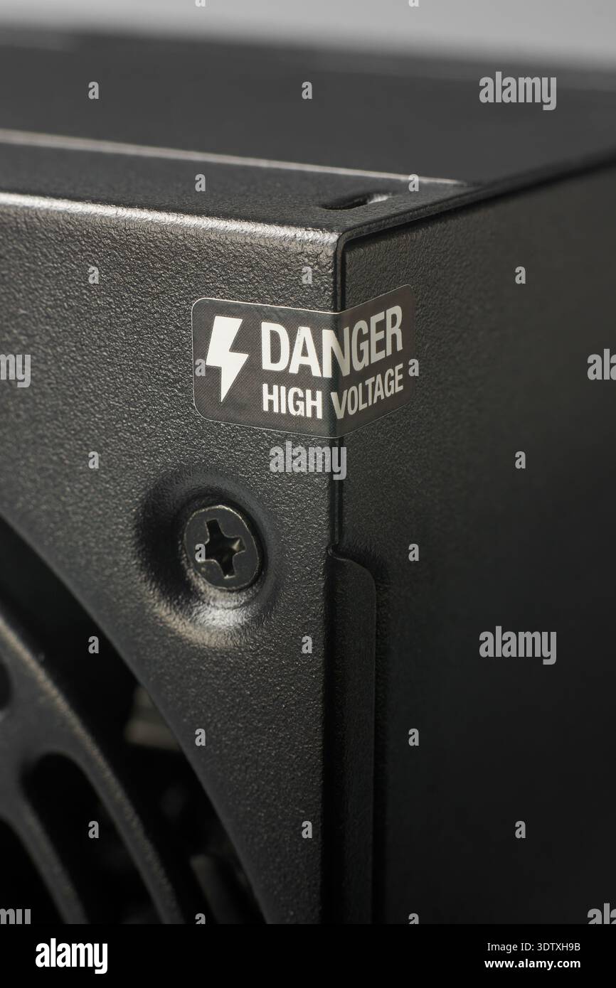danger high voltage sticker on computer power supply isolated neutral ...