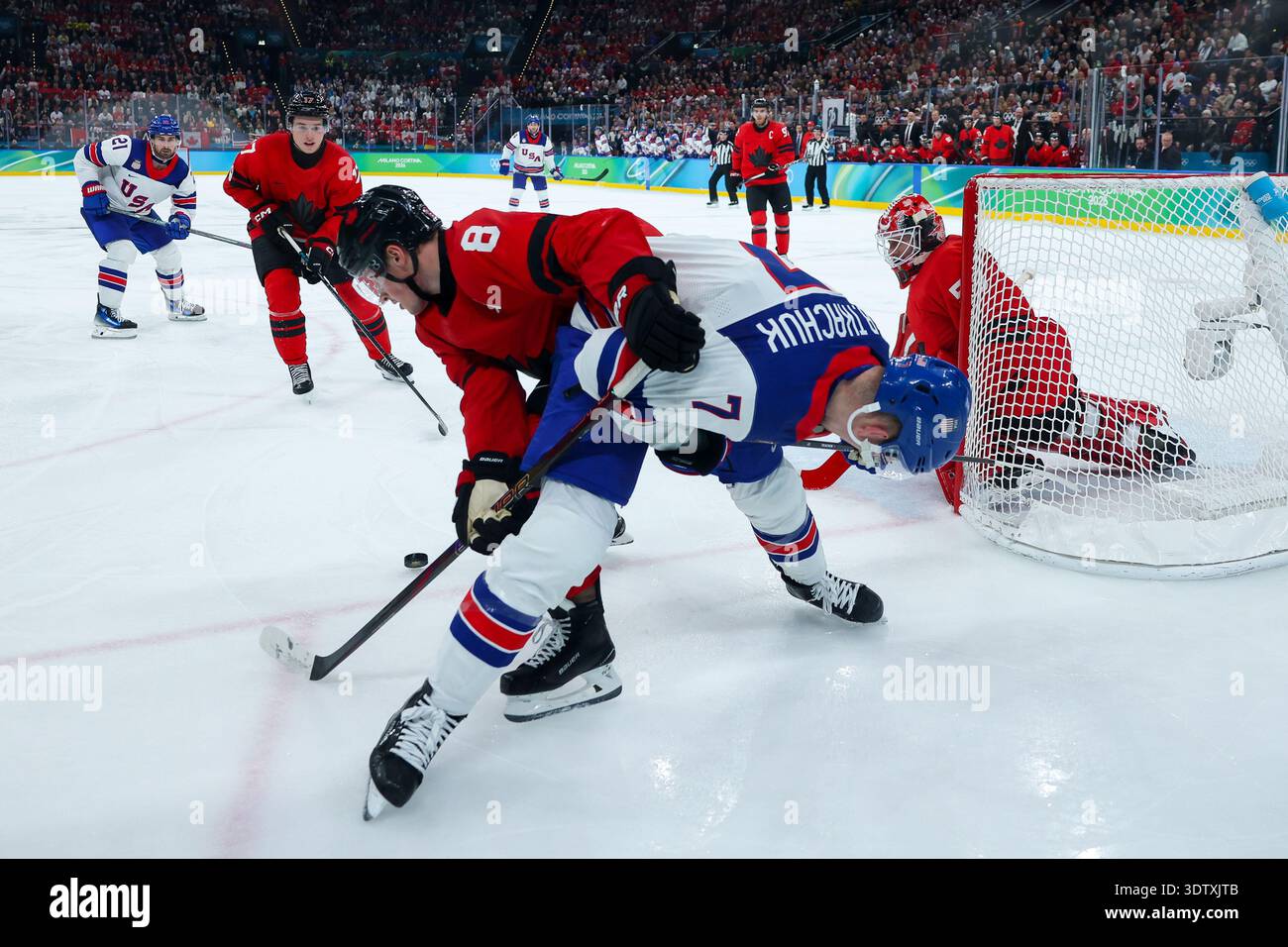 Brady Tkachuk of United States of America fights with Cale Makar of ...