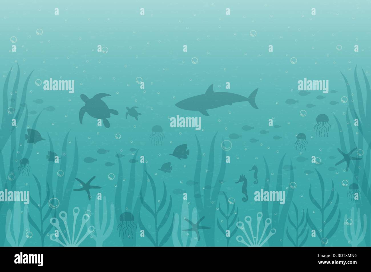 Underwater ocean floor background with sea animals silhouettes vector ...