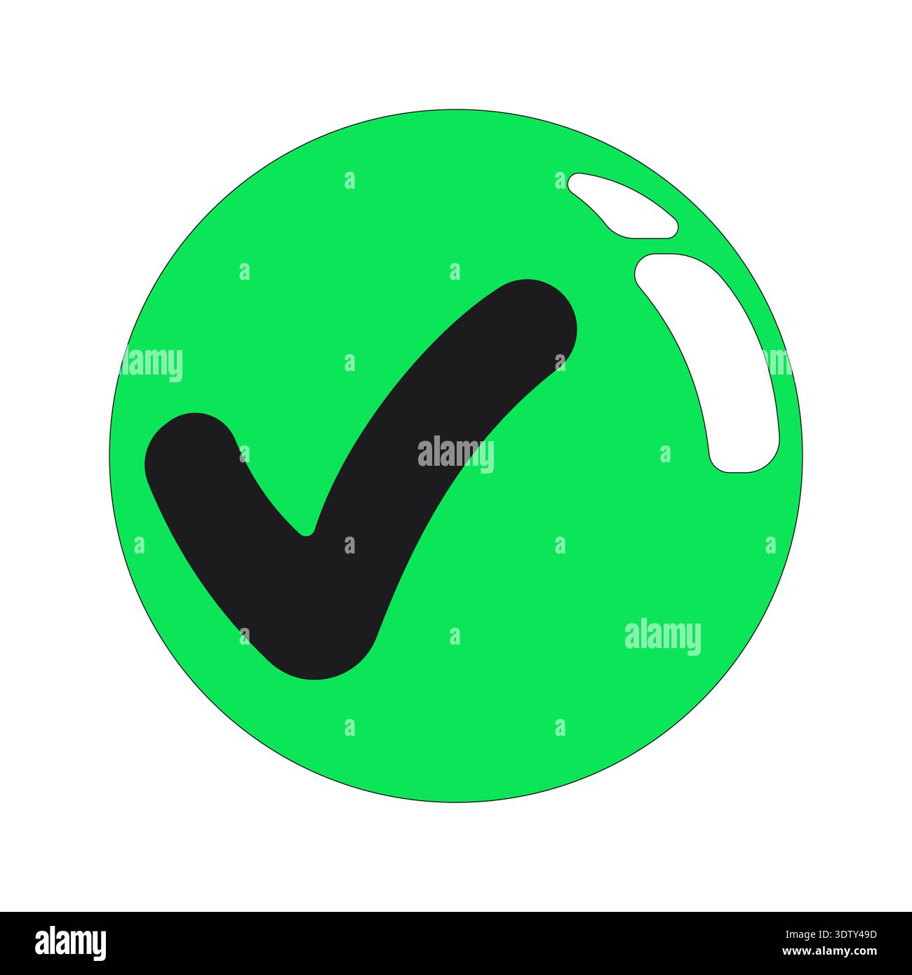 Green check mark glossy bubble 2D cartoon object Stock Vector