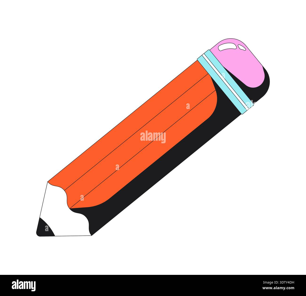 Playful funky pencil with eraser 2D cartoon object Stock Vector