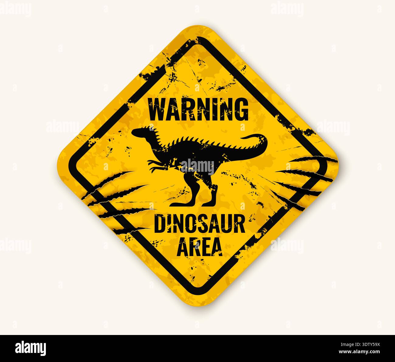 Dinosaur warning sign grunge metal signboard. Dinosaur warning sign ...
