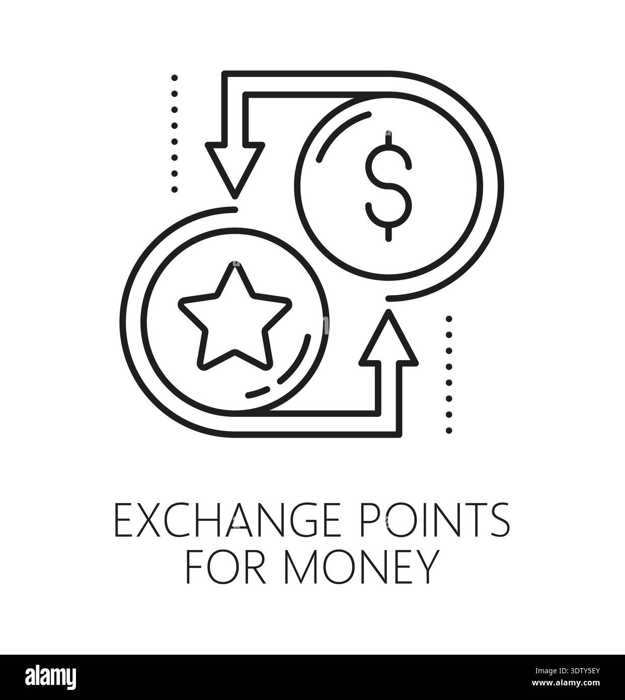 Exchange points for money exclusive benefit thin line icon or symbol. Customer bonus line vector icon, exclusive benefit gift pictogram. Loyalty program prize sign with bonus points star, dollar sign Stock Vector