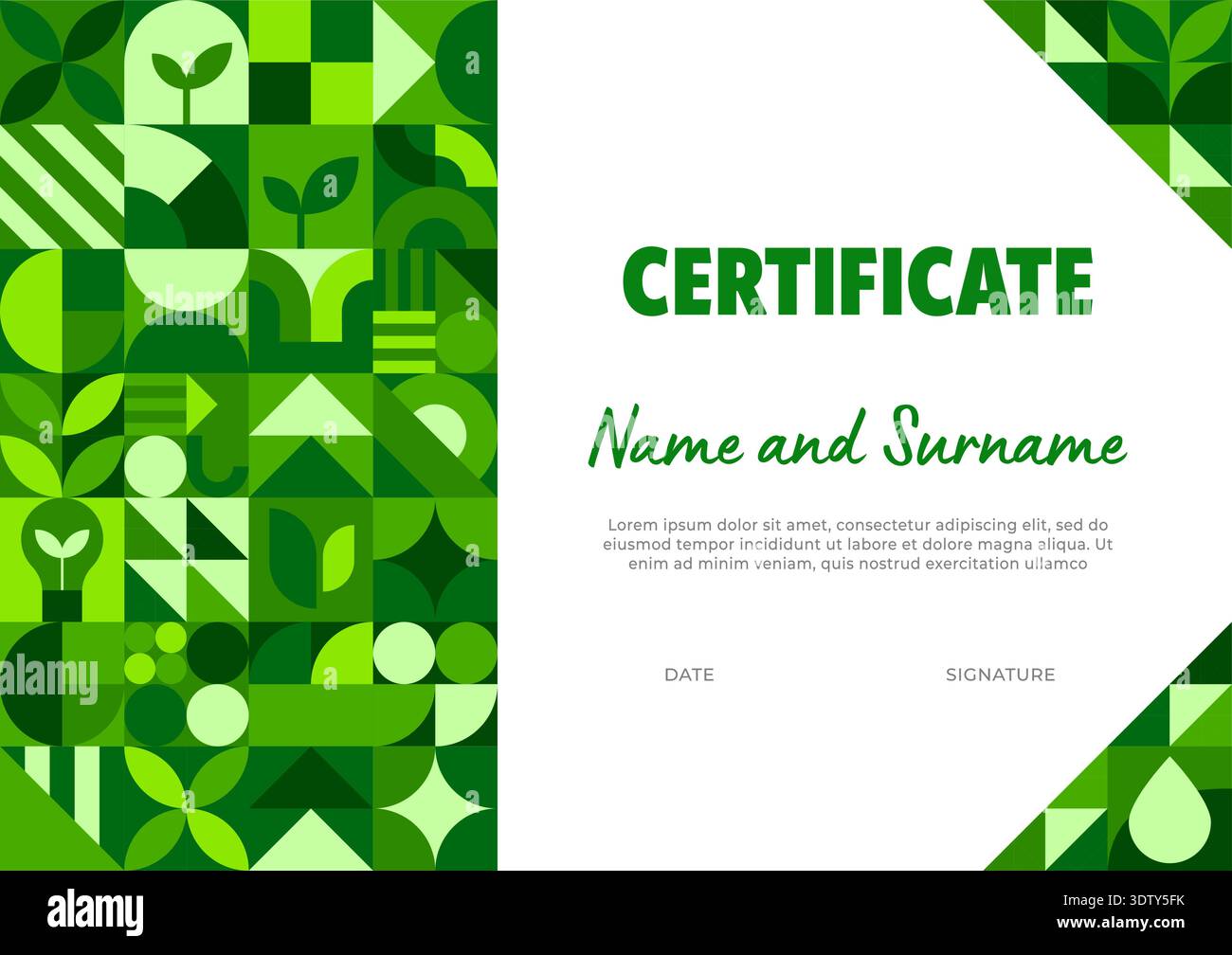 Ecology business certificate with geometric Bauhaus pattern ...