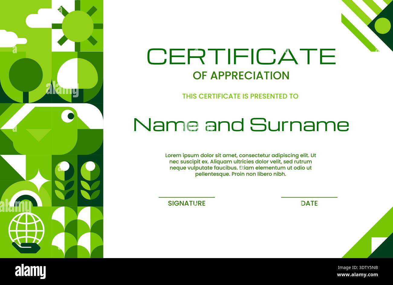 Ecology certificate of appreciation with geometric Bauhaus pattern ...