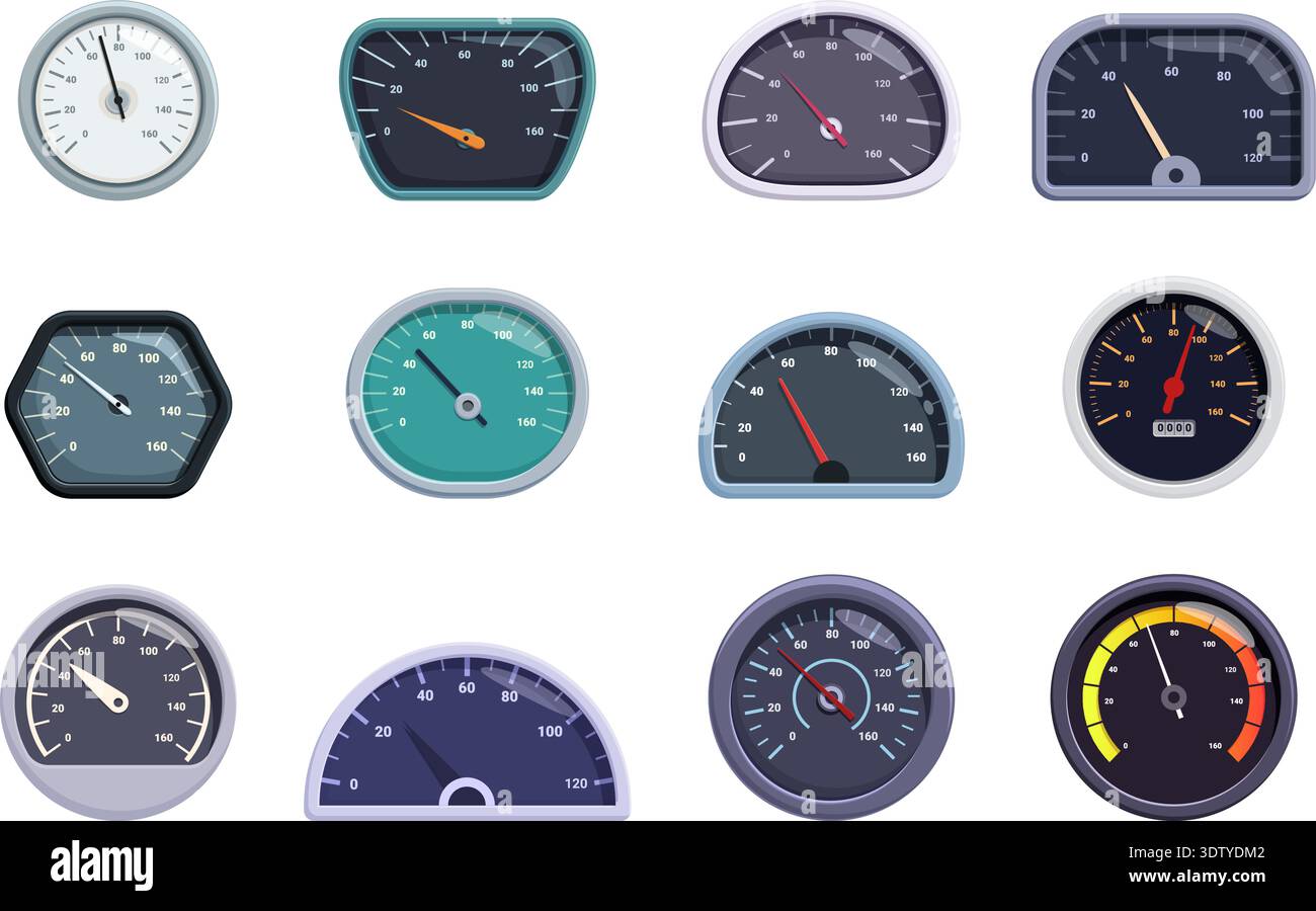 Cartoon speedometer. Car dashboard elements for speed measuring ...