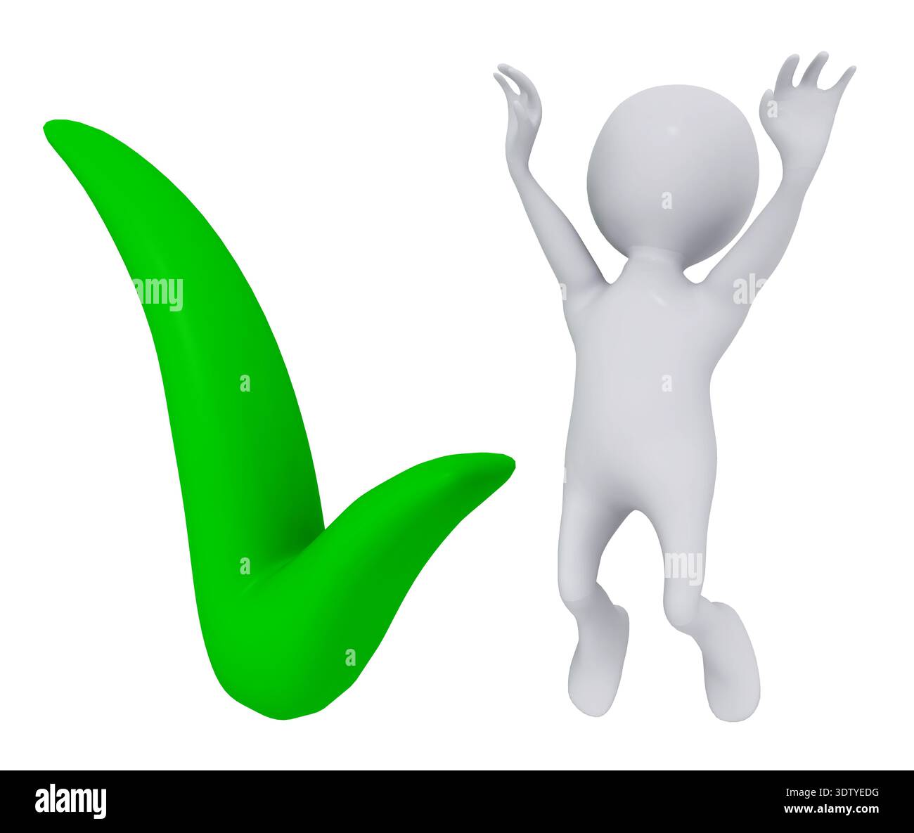 3D figure with green check mark sign isolated on white background Stock Photo