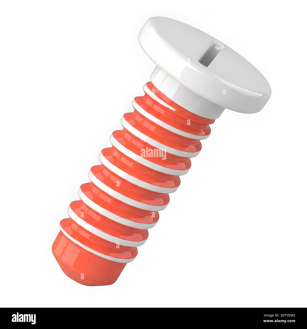 The image shows a close-up view of a screw with a red and white striped ...