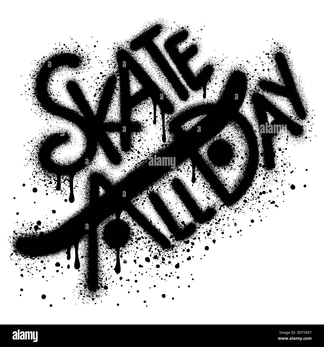 Graffiti Skate All Day text sprayed in black over white. Stock Vector