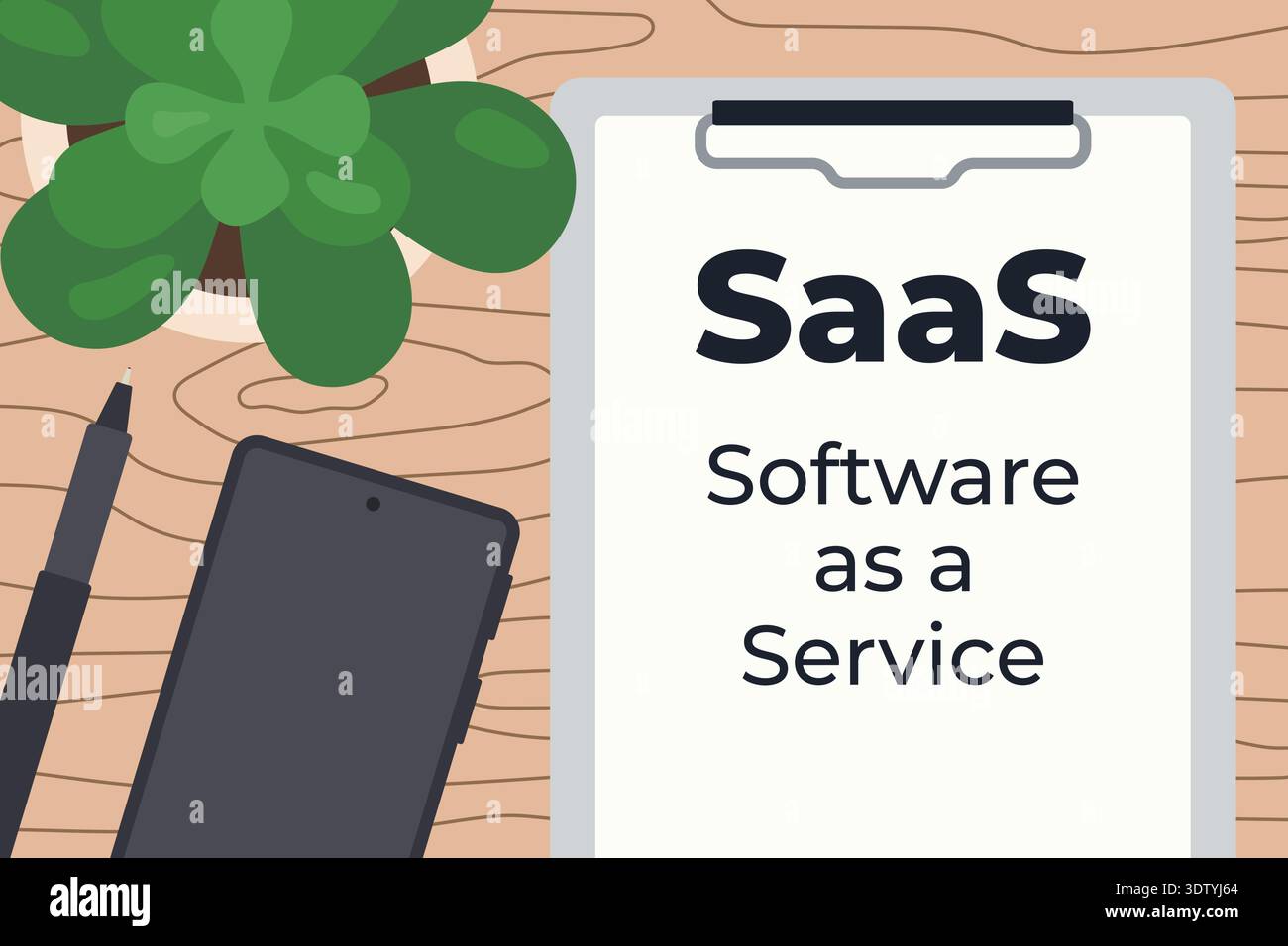 SaaS Software as a Service concept, cloud computing, digital software platform, business technology, online service, modern IT solution, remote access Stock Vector