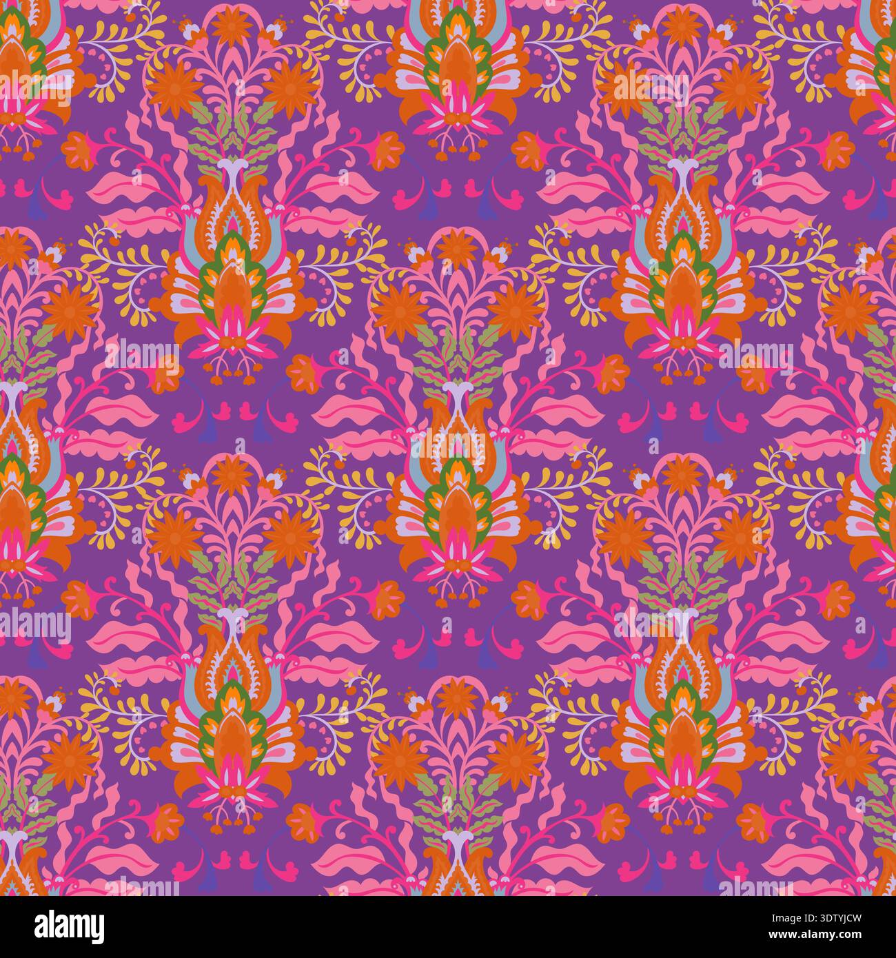 Psychedelic Folk Damask Medallion Repeat Stock Vector