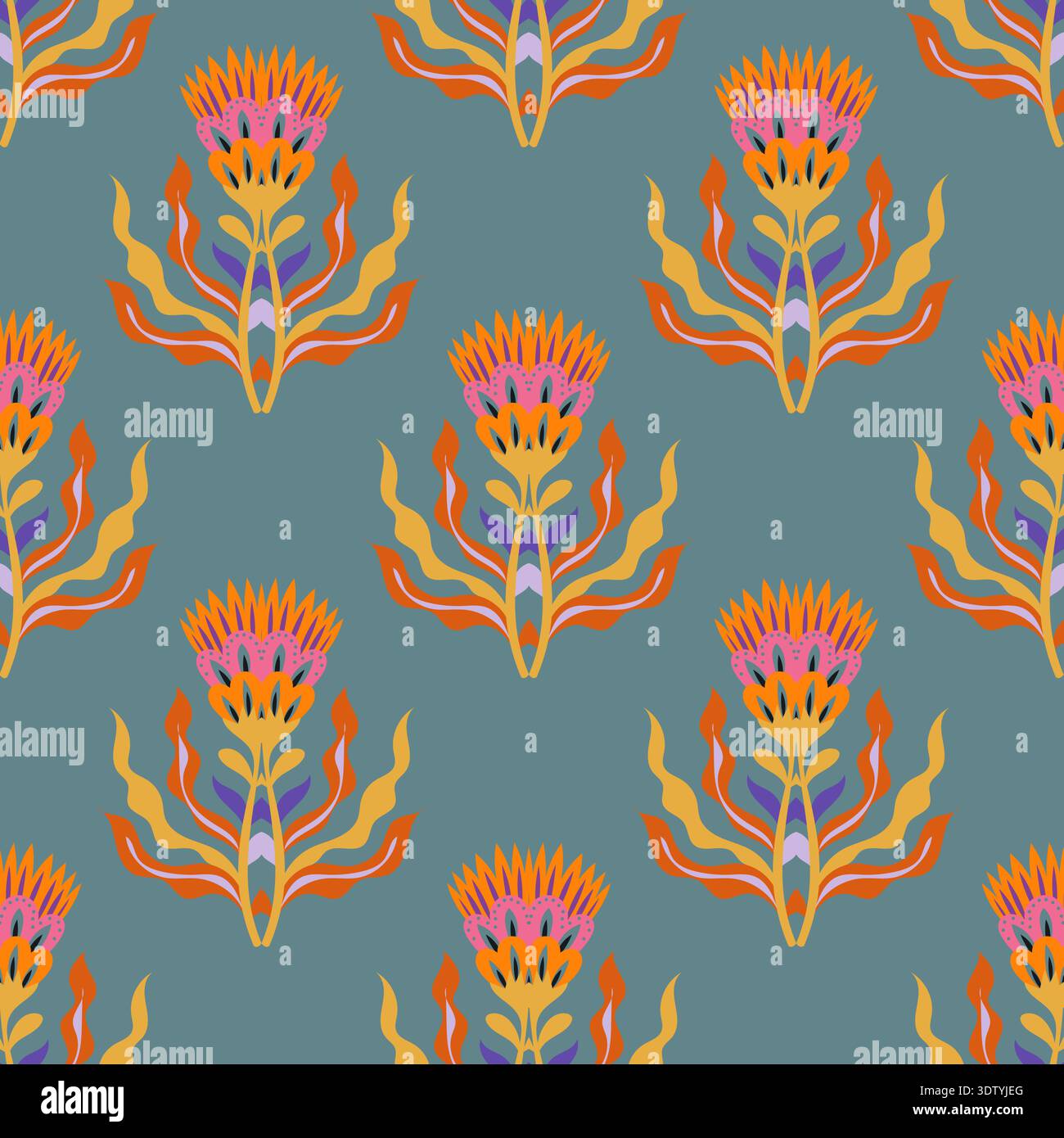 Modern Thistle Sprig Toss Print Stock Vector