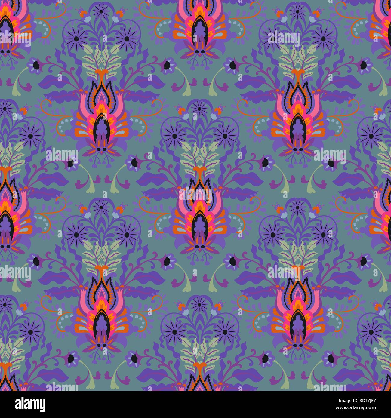 Boho Ornamental Lotus Damask Repeat Stock Vector