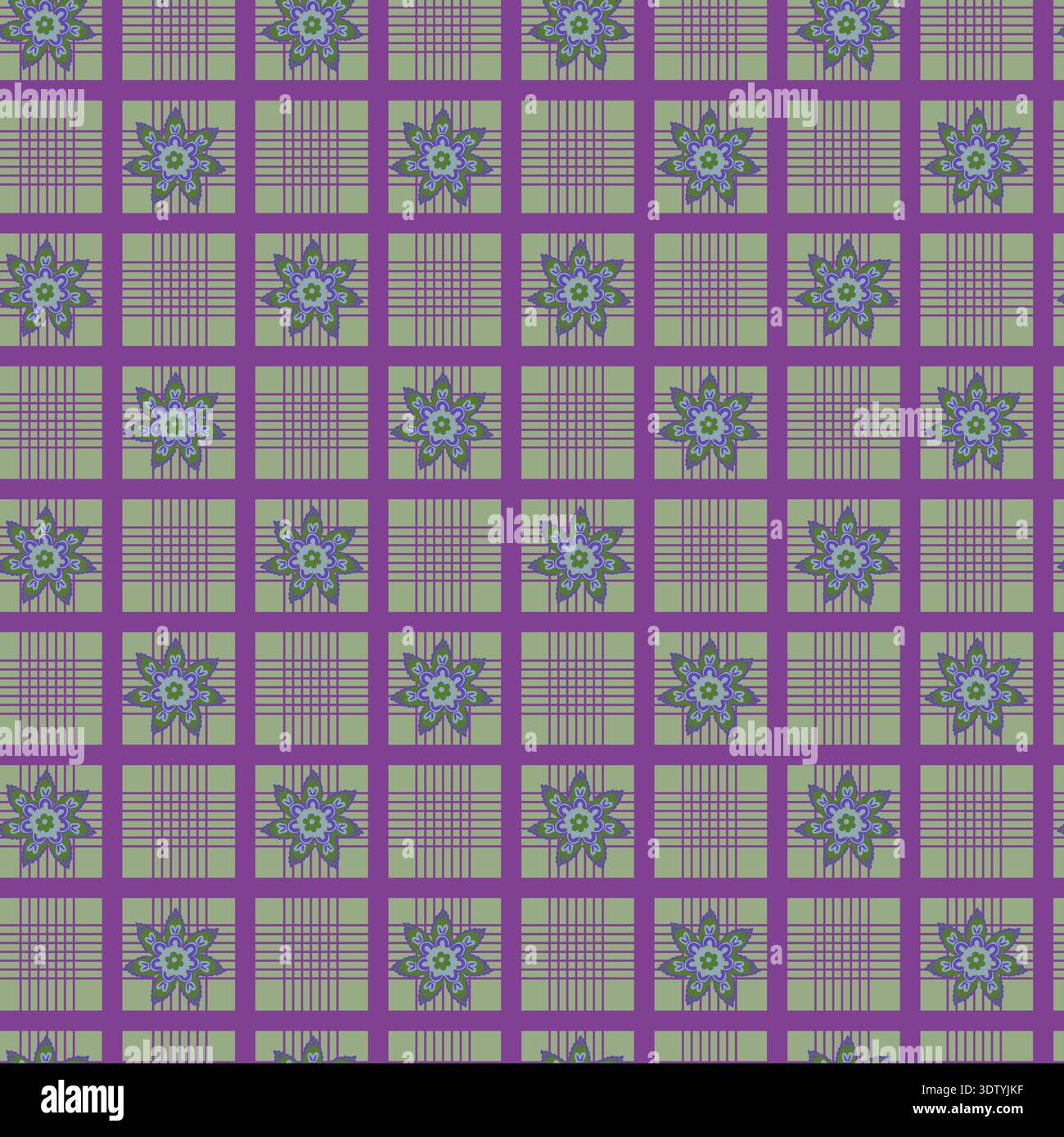 Vintage Plaid Tile Flower Grid Stock Vector