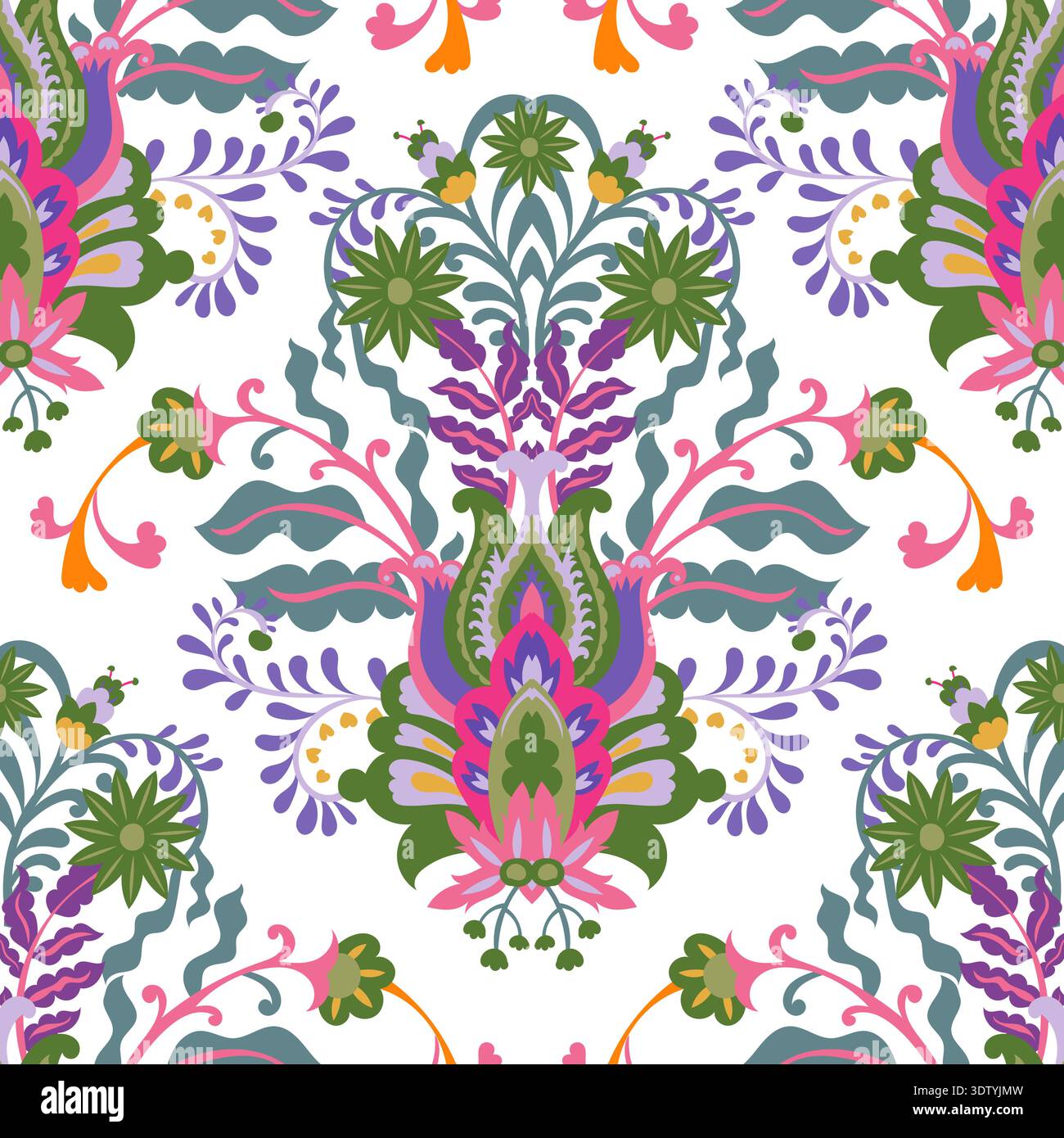 Fresh Botanical Damask Panel Repeat Stock Vector
