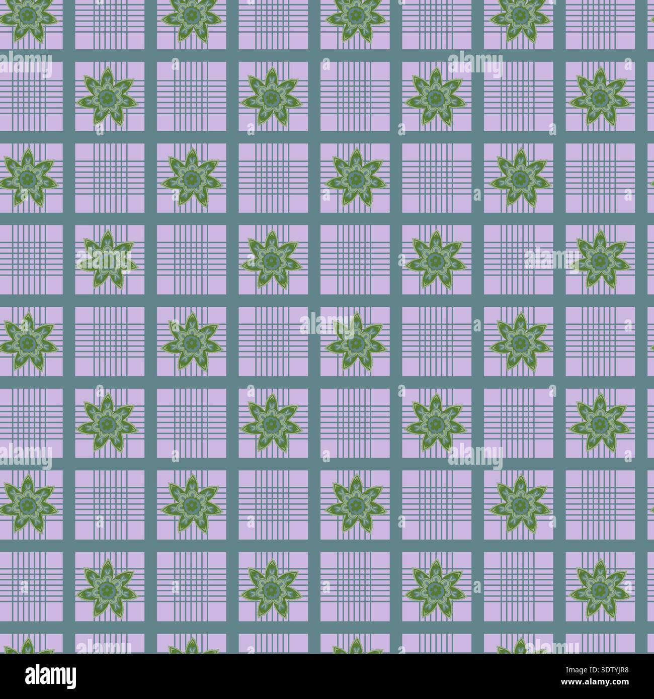 Soft Check Grid Floral Tiles Stock Vector