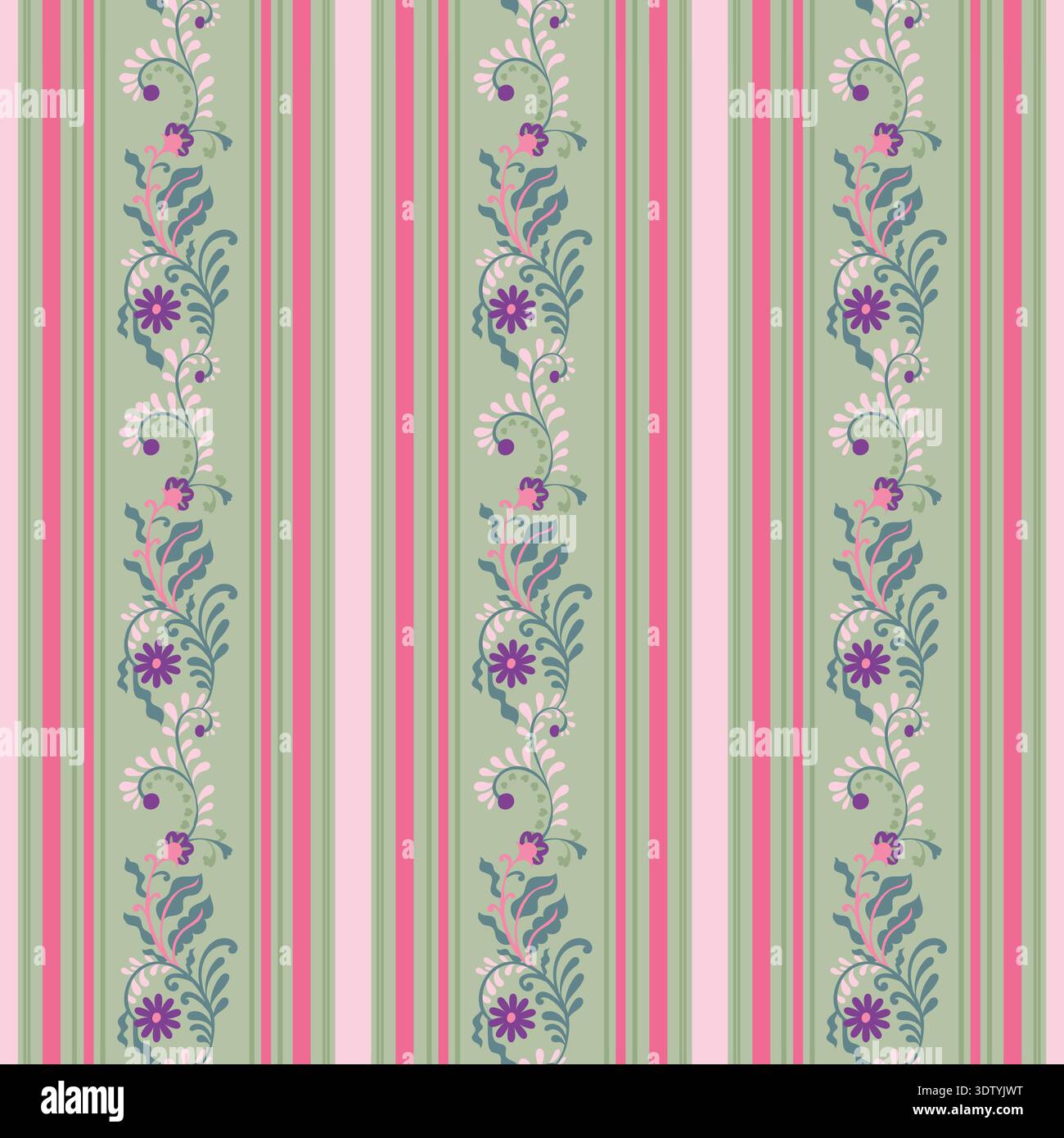 Pastel Stripe Vine Ornament Print Stock Vector