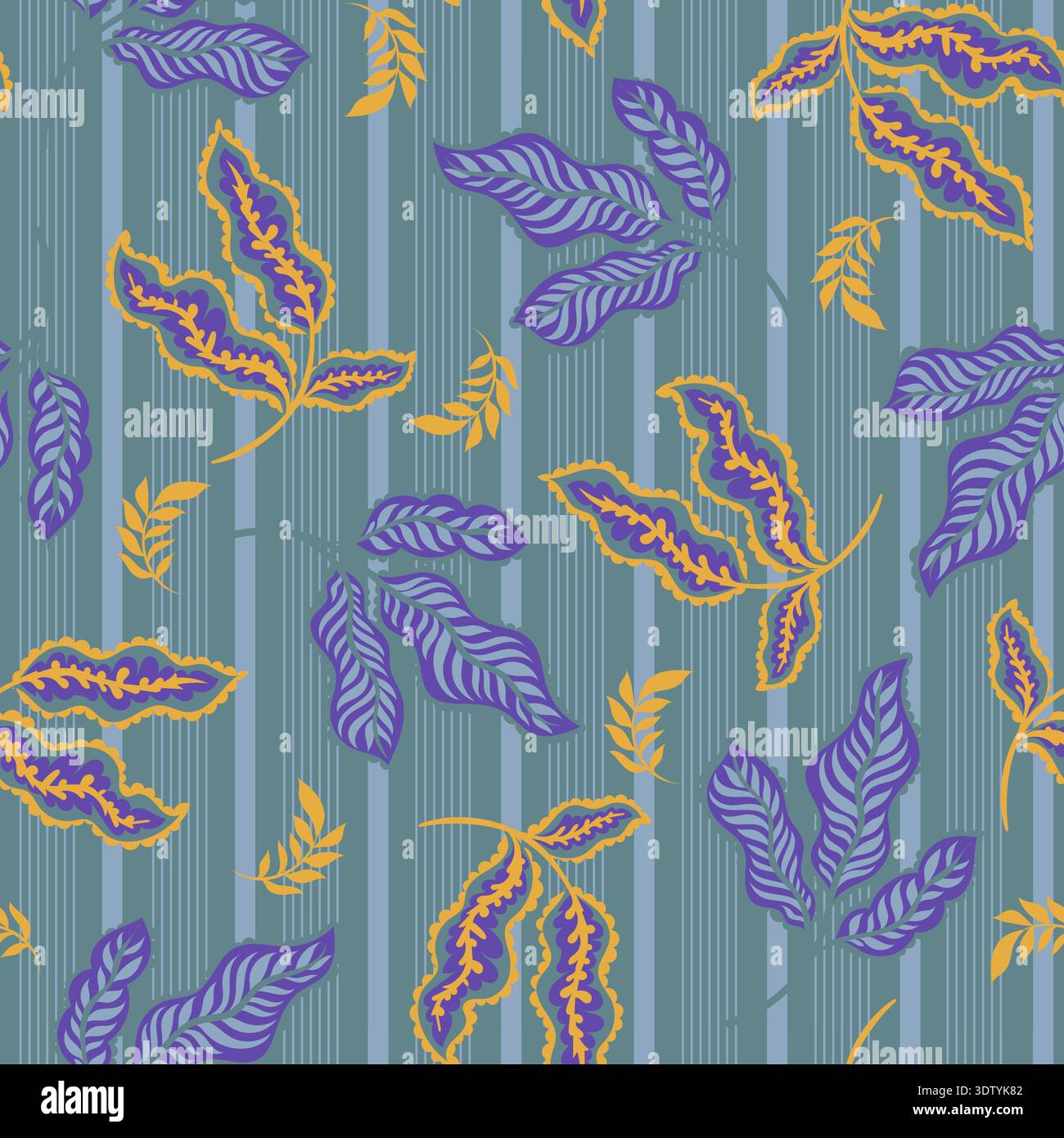 Ornamental Folk Leaves Stripe Pattern Stock Vector