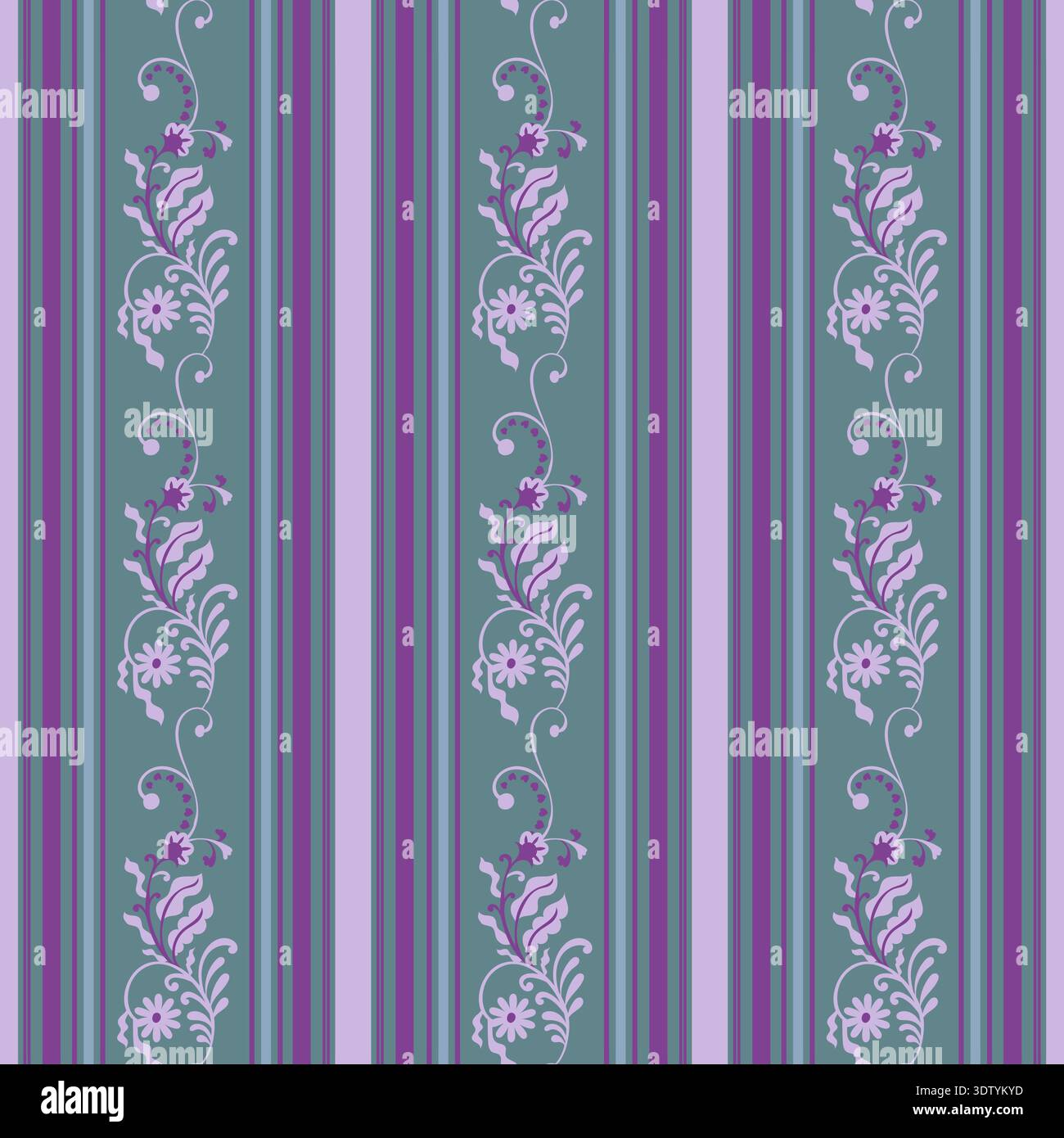 Teal Stripe Scrollwork Ornament Print Stock Vector