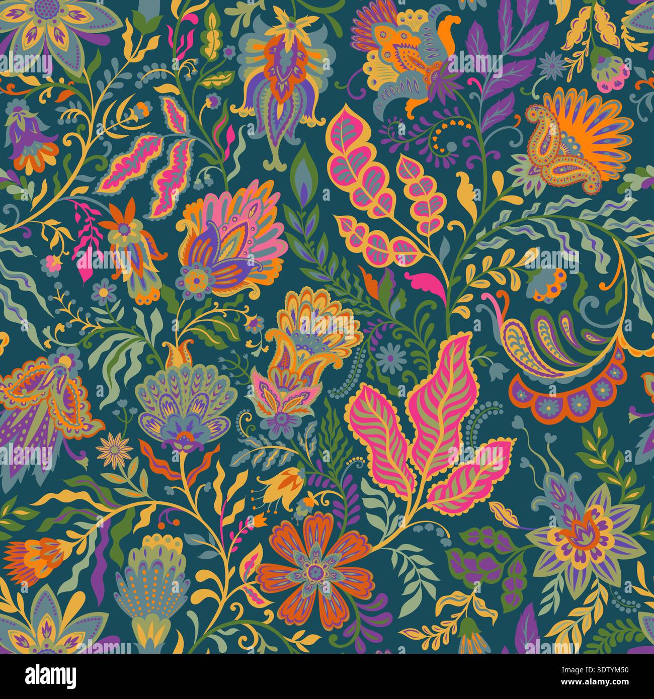Warm Folk Botanical Stripe Pattern Stock Vector
