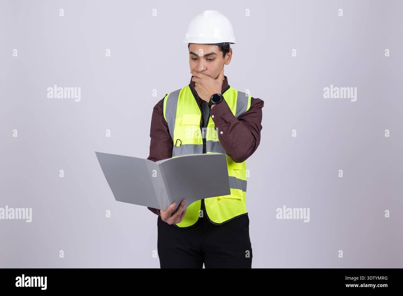 Engineer using laptop for construction project planning Stock Photo