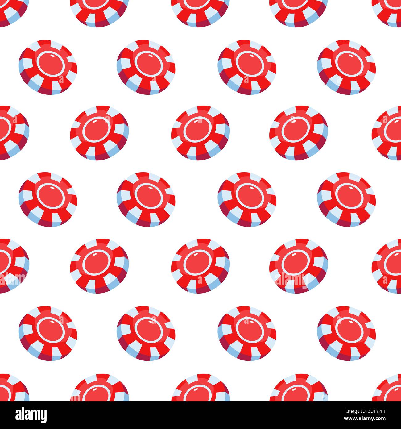 Red gaming chips seamless pattern. Gambling games symbols, casino, lucky chip. Decorative print for design fabric or textile, wallpaper, vector Stock Vector
