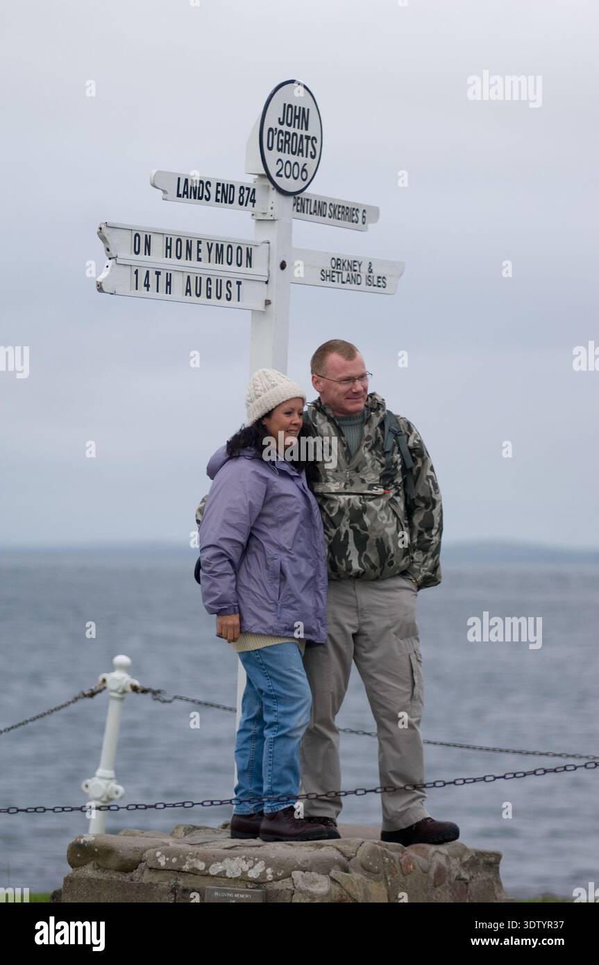 The iconic fingerpost signpost located at John o' Groats in Caithness ...
