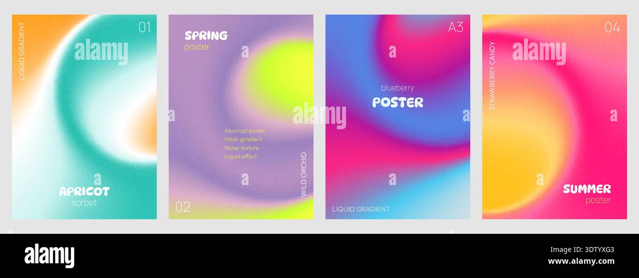 Abstract posters with fluid gradient and texture. Stock Vector
