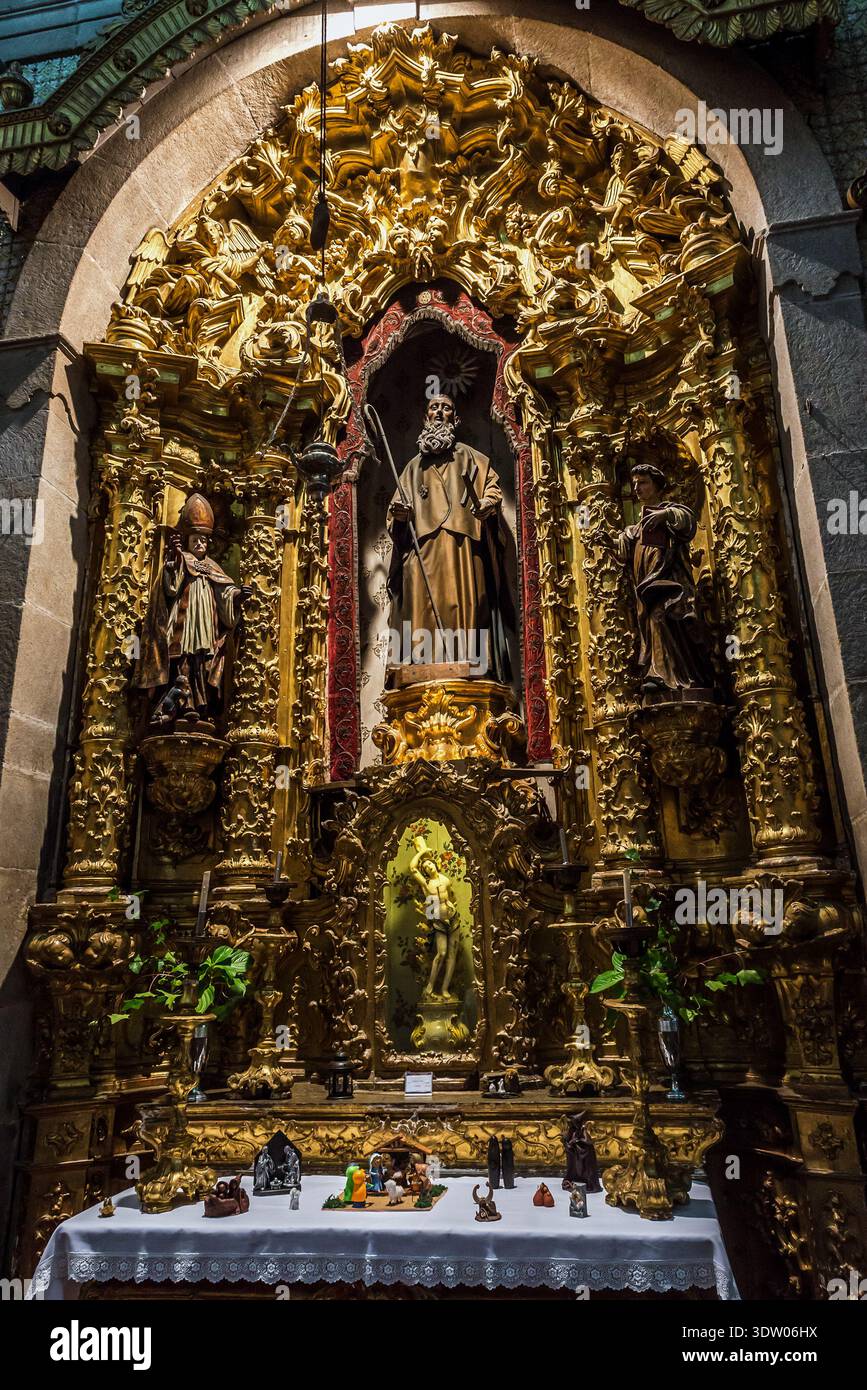 Porto, Portugal - December 10, 2016: Side altar of Church of Third Order in Porto city Stock Photo