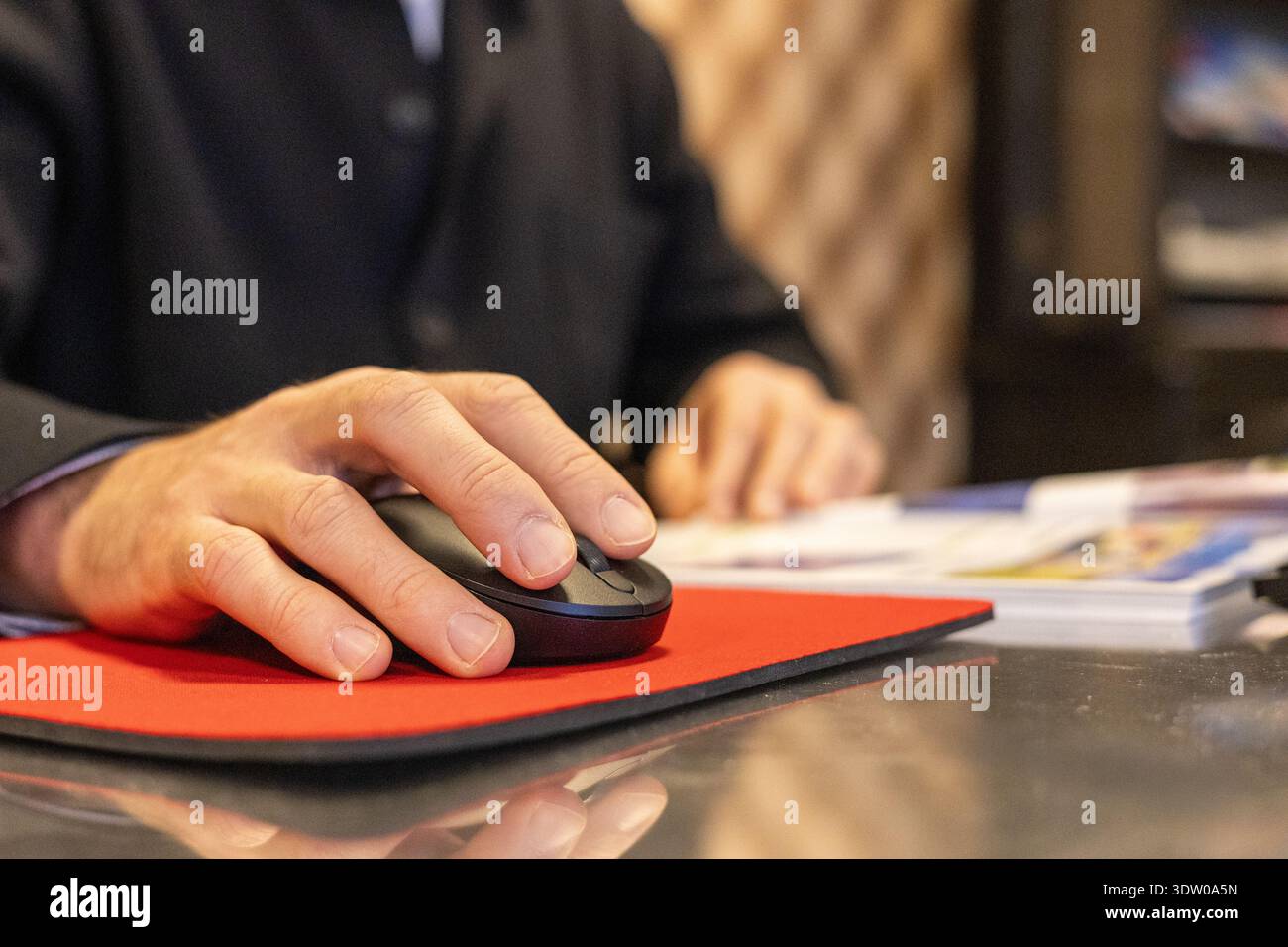 Businessman Hand Using Computer Mouse At Office Desk Closeup Stock Photo