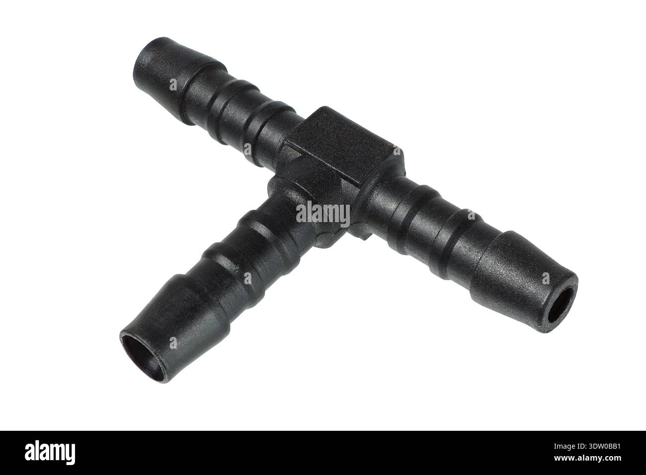 Black tee connector for air or liquid systems Stock Photo