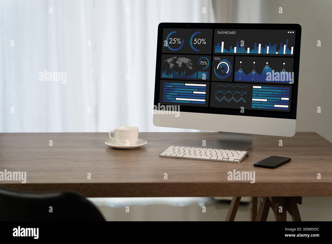 Modern analytics dashboard with business data visualization, data management performance metrics, copy space for analytics and digital marketing Stock Photo