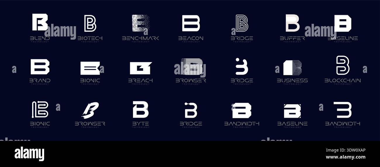 Modern Geometric Minimalist Abstract Creative Branding, Business Identity Design. Letters B Logo Concept Monogram Set for Startups, Businesses Stock Vector