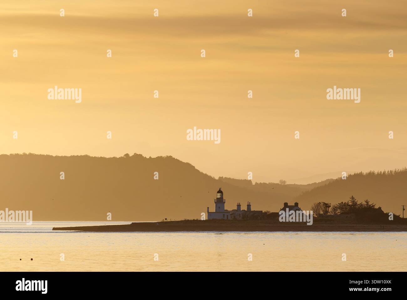 Chanonry Point and lighthouse in the Moray Firth, from Fort George near Ardersier, Highland, Scotland, UK Stock Photo