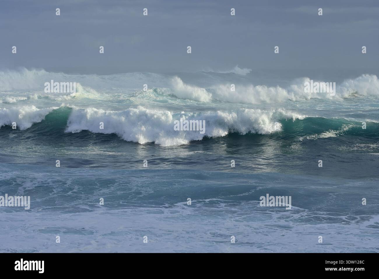 Big waves approaching the coast in Puerto de la Cruz Tenerife Canary Islands Spain. Stock Photo