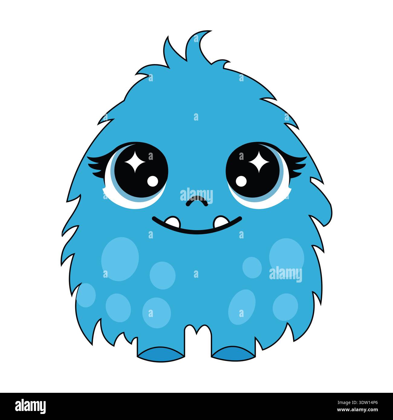 Fury Vector File Cute Blue Furry Monster Character with Big Sparkly Eyes and Tiny Teeth ...