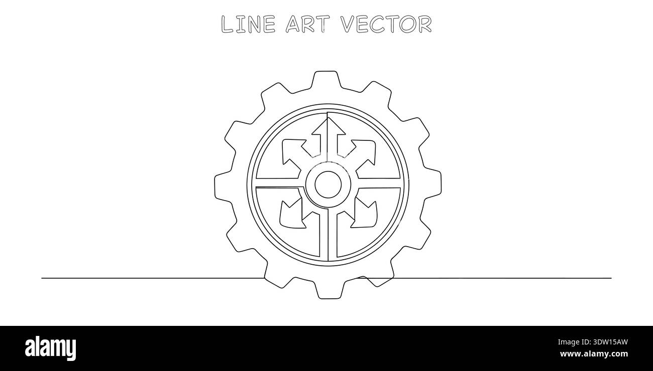 Clean and simple gear icon with interlocking parts in a minimalist line ...