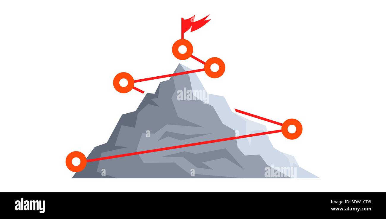 Milestones Checkpoints Flat vector mountain with connected nodes and red flag, showing ...