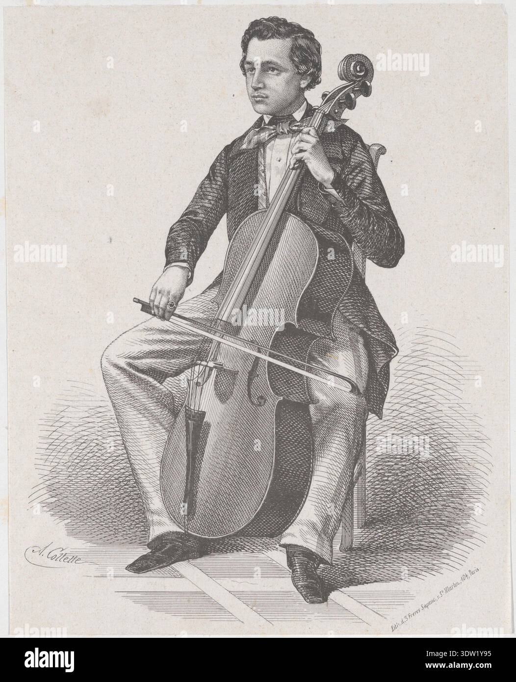 Historical illustration artwork titled Plate 3: Violoncello by ...